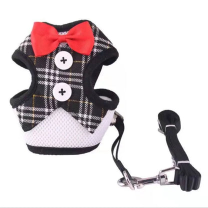 Adjustable Pet Harness with Bow Tie Leash Set