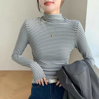 Stripe Long Sleeve Turtleneck Shirt