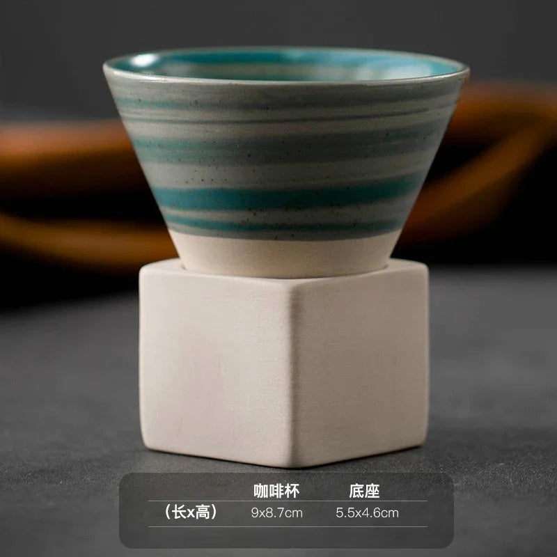Retro Japanese Triangular Cone Shape Pottery Tea Coffee Cup