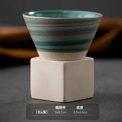 Retro Japanese Triangular Cone Shape Pottery Tea Coffee Cup
