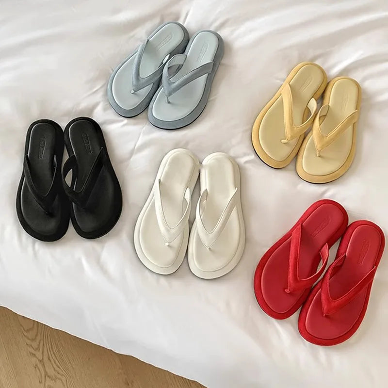 chanclas de mujer de colores caramelo, nuevo diseño, cómodas, para playa, zapatos deslizantes, sandalias de plataforma para mujer, de verano, para exterior, tipo jandal