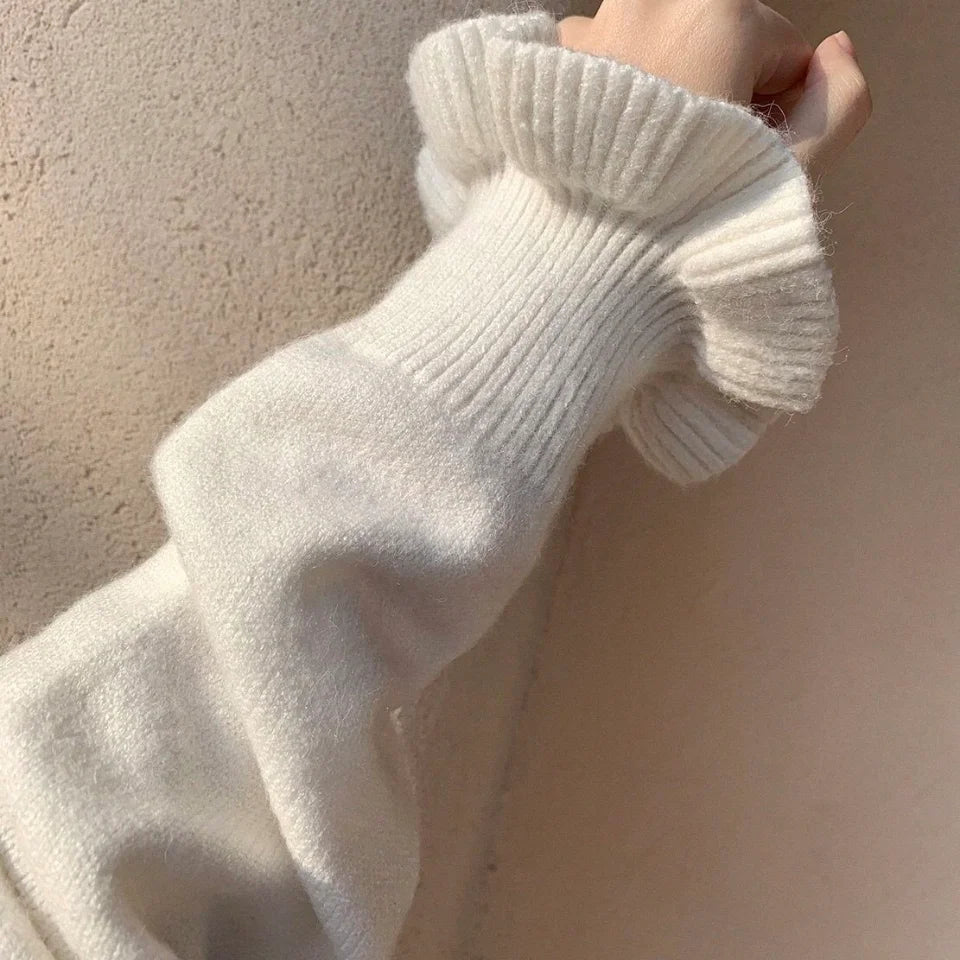 Jerséis de cuello con volantes para mujer, 4 colores lisos, suaves, encantadores, dulces, para chicas, versátiles, estilo preppy, casuales.