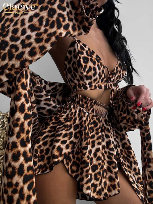 Conjunto de 3 Piezas Holgado con Estampado de Leopardo
