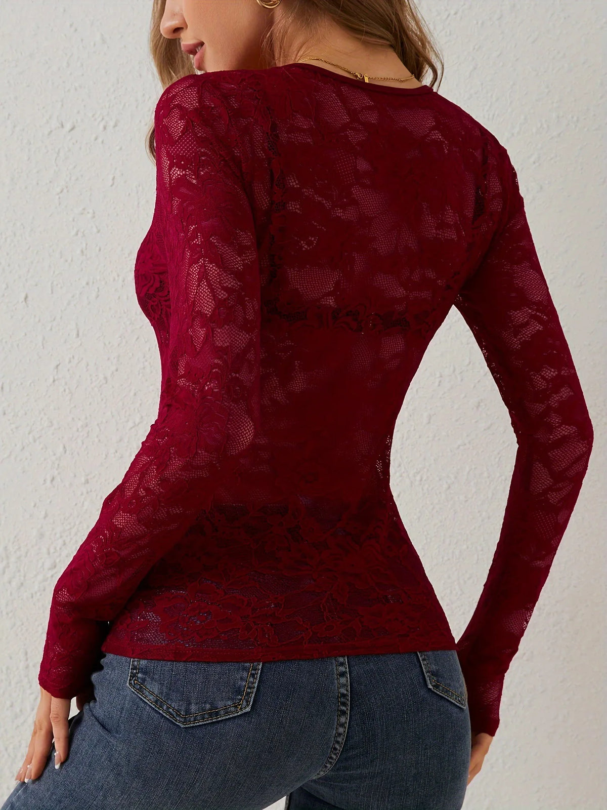 Long Sleeve Sheer Mesh Blouse