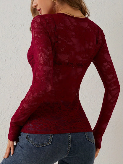 Long Sleeve Sheer Mesh Blouse