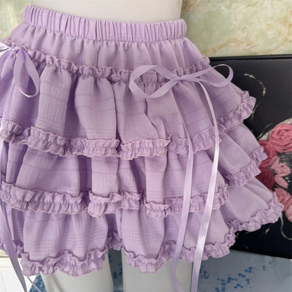 Ruffle Tiered Mini Skirt with Bow Accents