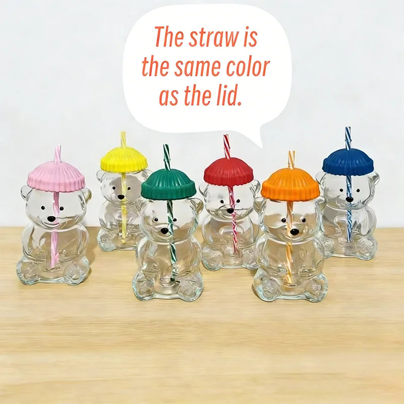 Bear Shape Glass Cup With Straw