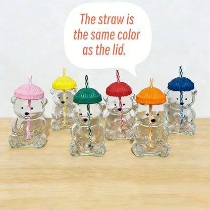 Bear Shape Glass Cup With Straw
