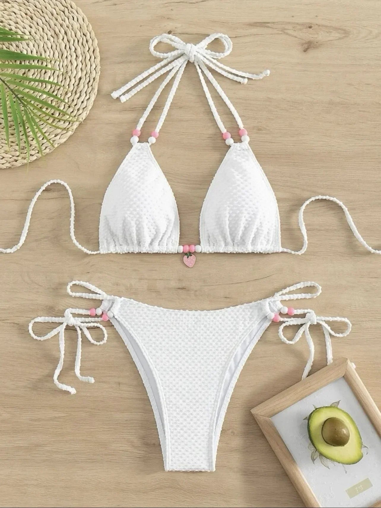 Micro bikini push up con tirantes de perlas