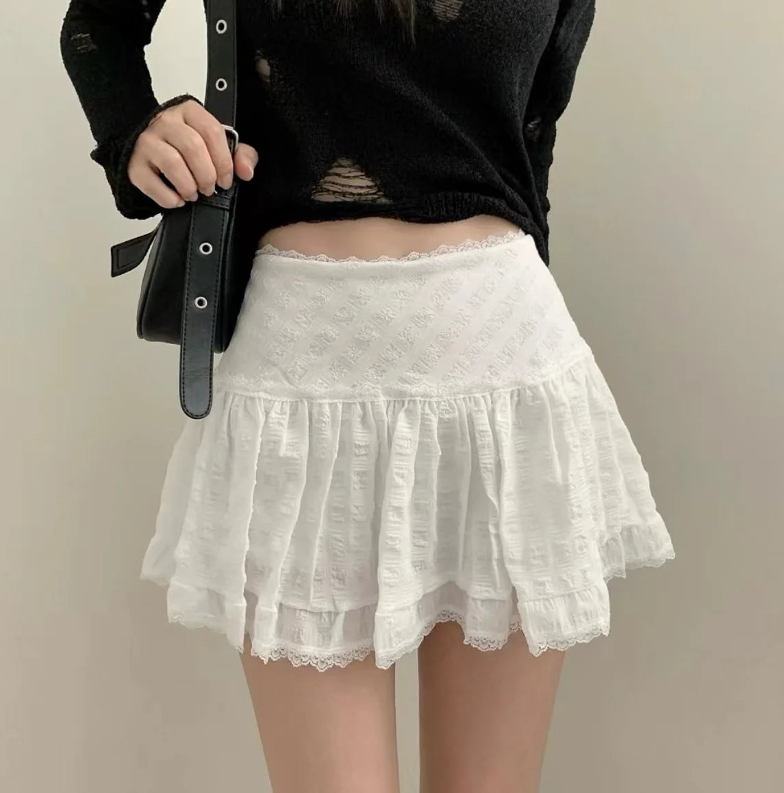 Tiered Ruffled Lace Trim Skirt