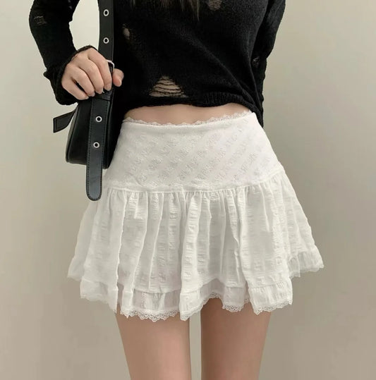 Tiered Ruffled Lace Trim Skirt