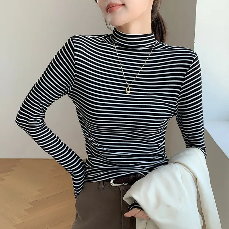 Stripe Long Sleeve Turtleneck Shirt