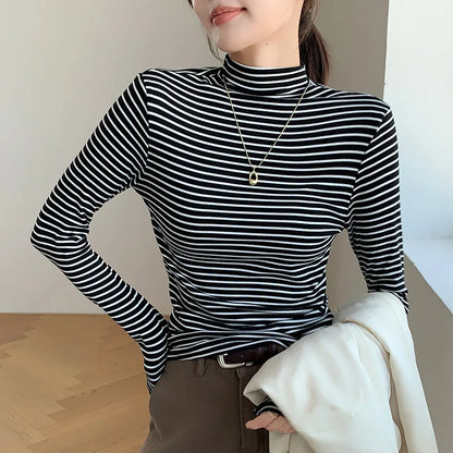 Stripe Long Sleeve Turtleneck Shirt