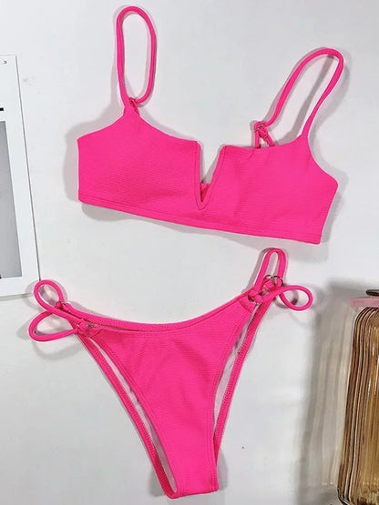 Ribbed Polka Dot Bikini