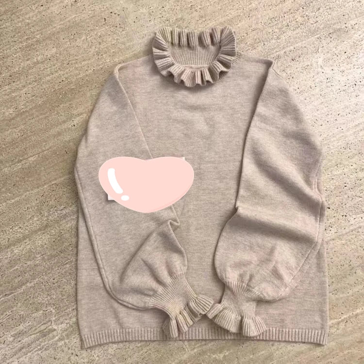 Jerséis de cuello con volantes para mujer, 4 colores lisos, suaves, encantadores, dulces, para chicas, versátiles, estilo preppy, casuales.