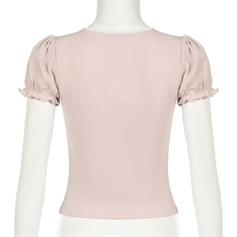 Cropped Square Collar Puff Sleeve Tee