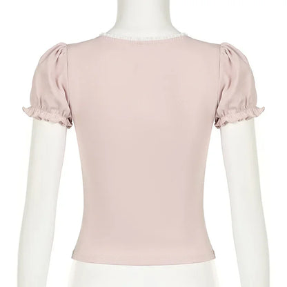 Cropped Square Collar Puff Sleeve Tee