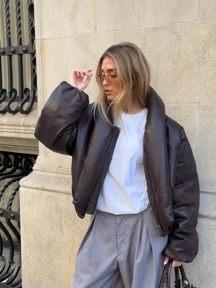 Faux Leather Puffer Jacket