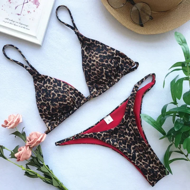 Bikini push-up con vendaje y estampado de leopardo