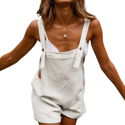 Sleeveless Square Collar Button Suspender Shorts