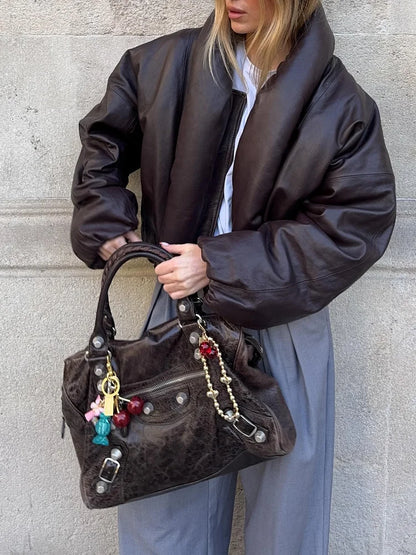 Faux Leather Puffer Jacket