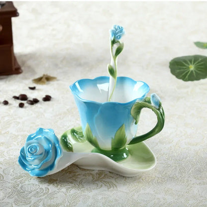 Embossed Ceramic Cup with Saucer
