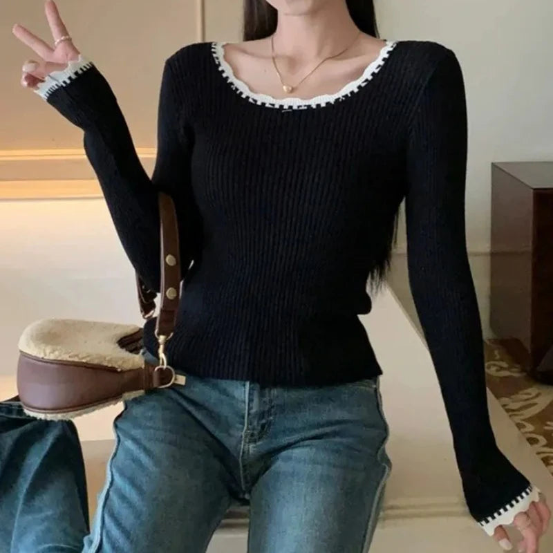 Rib Knit Tee with Overlocked Trim