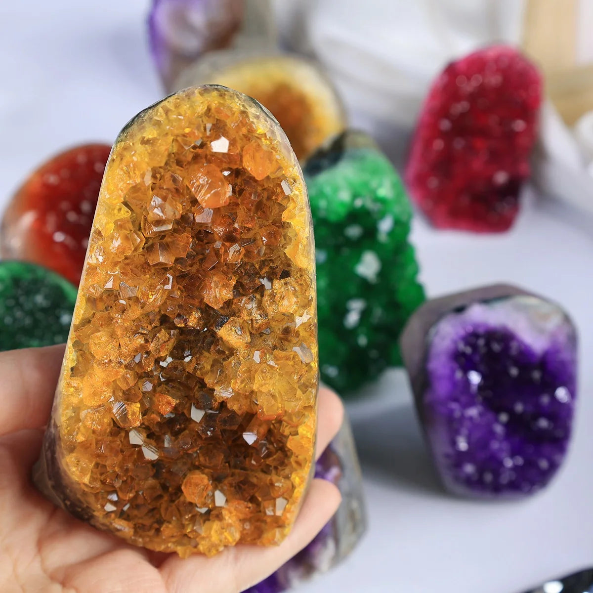 Dyed Yellow Crystal Cluster Geode