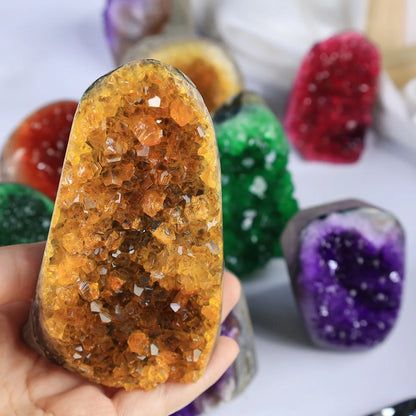 Dyed Yellow Crystal Cluster Geode