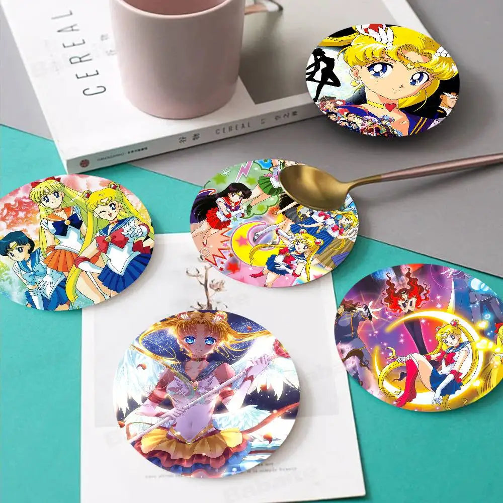 S-Sailor M-Moon Girl Anime Themed Wooden Coaster