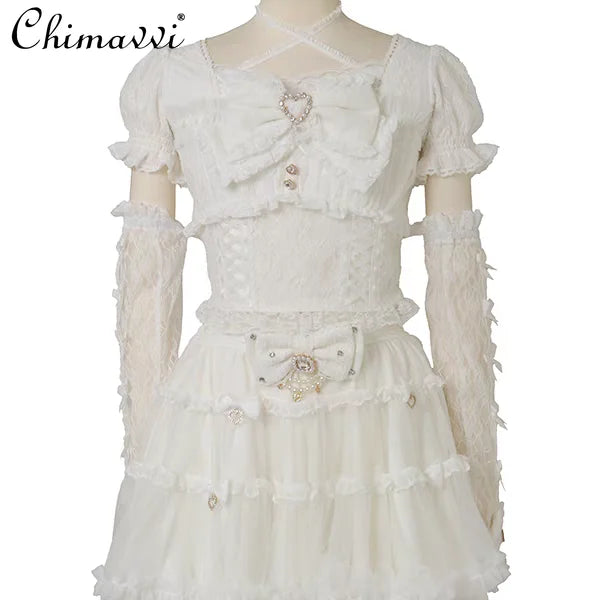 Camisa Lolita Dulce y Linda Liz de Estilo Japonés 2025 Nueva Camisa de Encaje con Lazo Elegante de Estilo Princesa con Manga de Retazos Pesados