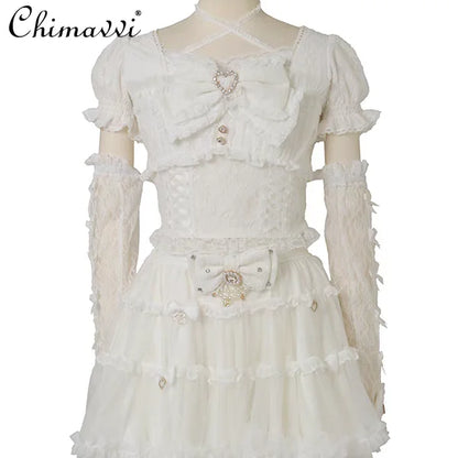 Camisa Lolita Dulce y Linda Liz de Estilo Japonés 2025 Nueva Camisa de Encaje con Lazo Elegante de Estilo Princesa con Manga de Retazos Pesados
