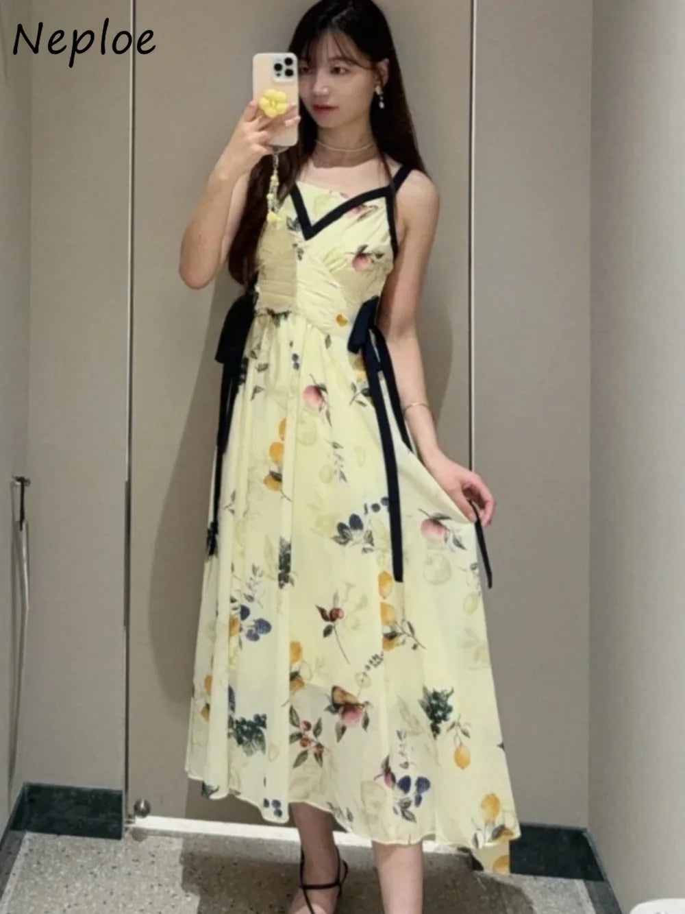V-Neck Print Sling Dress