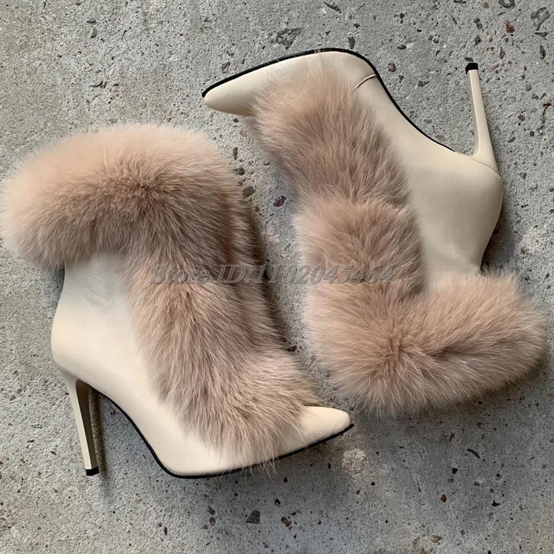 Furry Leather Ankle Boots