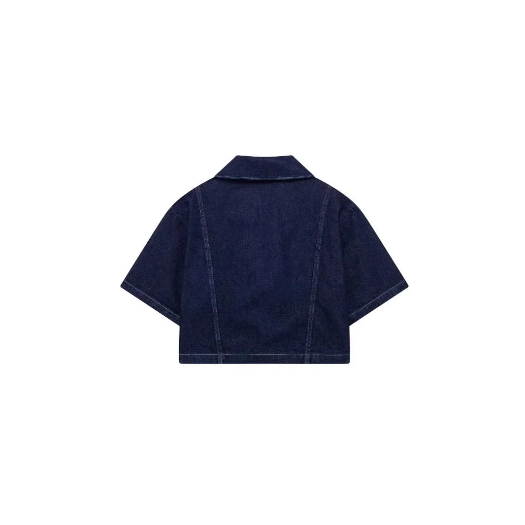 Conjunto de camisa corta de denim + minifalda