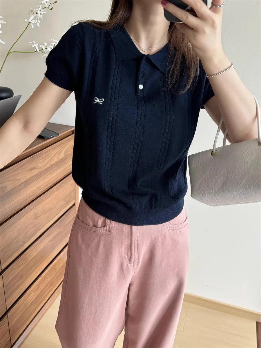 Camiseta Polo de Manga Corta de Punto con Lazo