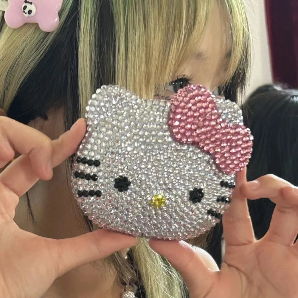 Shiny Sticking Diamond Makeup Cartoon Lovely Mini Mirrors And Comb