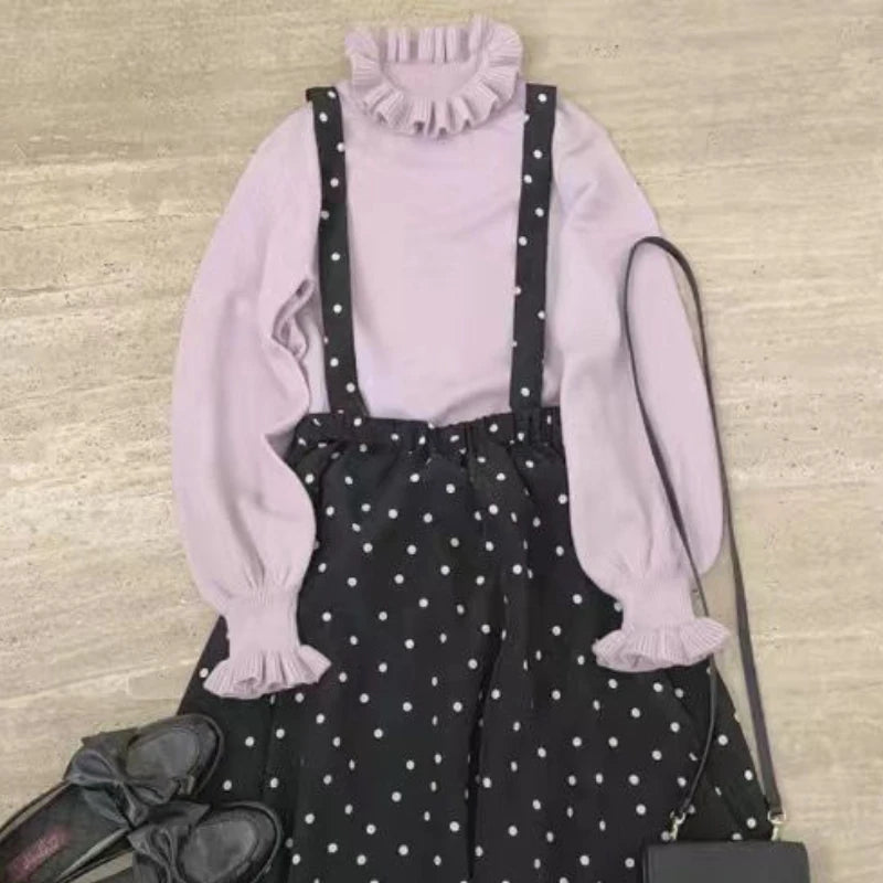 Jerséis de cuello con volantes para mujer, 4 colores lisos, suaves, encantadores, dulces, para chicas, versátiles, estilo preppy, casuales.