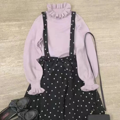 Jerséis de cuello con volantes para mujer, 4 colores lisos, suaves, encantadores, dulces, para chicas, versátiles, estilo preppy, casuales.