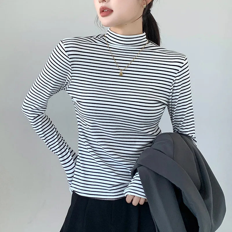 Stripe Long Sleeve Turtleneck Shirt