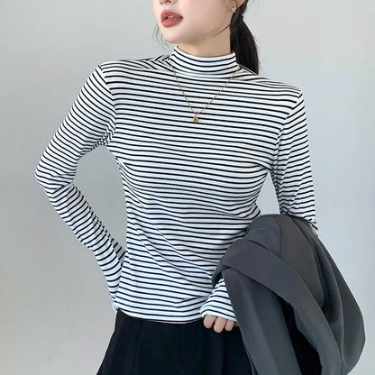Stripe Long Sleeve Turtleneck Shirt