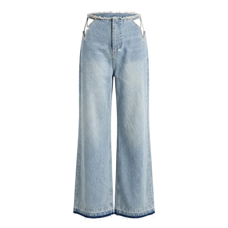 ReddaChic Crystal Embellished Wide Leg Jeans