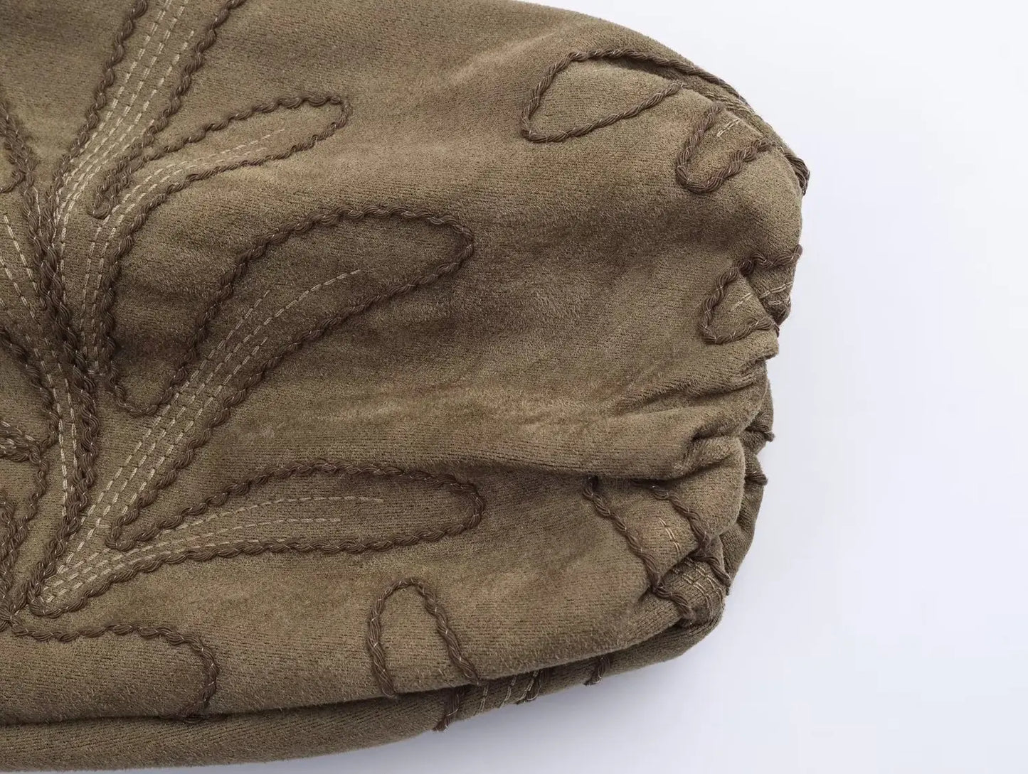 Faux Suede Embroidery Bomber Jacket