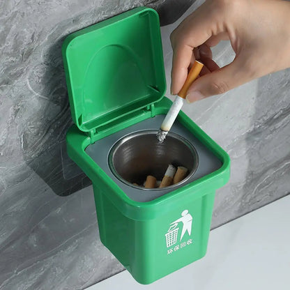 Stainless Steel Wall-Mounted Ashtray with Lid