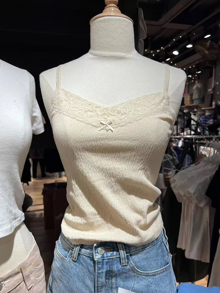Sweet Lace Patchwork Slim Tank Top
