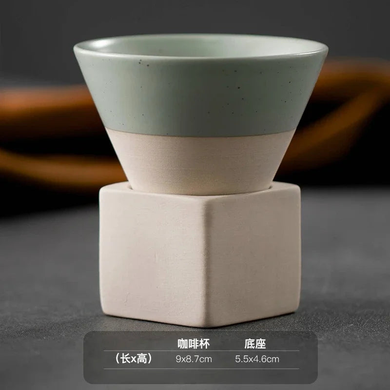 Retro Japanese Triangular Cone Shape Pottery Tea Coffee Cup