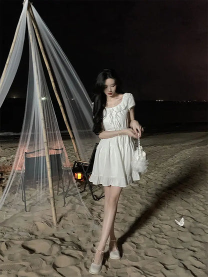 Lace Up A Line Mini Dress