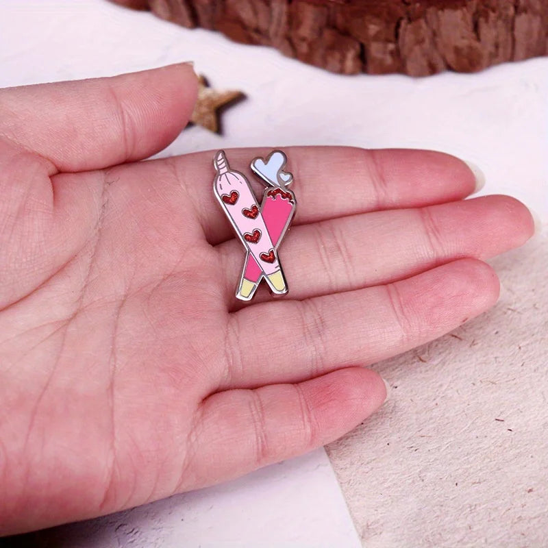 Flash Heart Badge Brooch Smoke Enamel Supporting Fan Pin