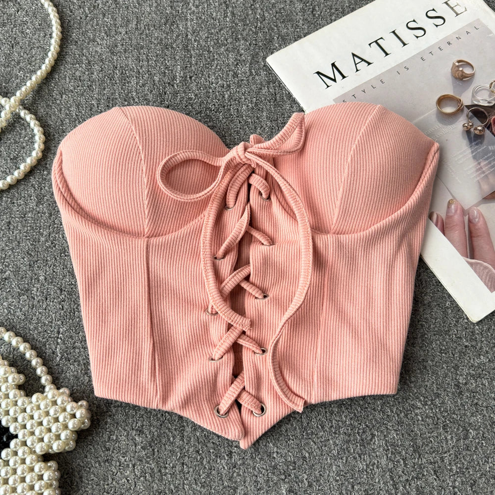 Ribbon Lace-Up Corset Top