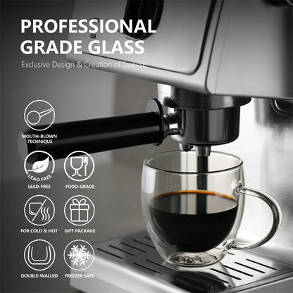 Double Wall Transparent Glass Coffee Cup with Handle